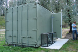 Who would guess that this non-descript shipping container holds one of the world's leading amphibian laboratories? Copyright Amphibian Research Centre. Photograph by Gerry Marantelli.