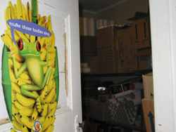 A glimpse into the storage room, featuring mailing tubes for cricket deliveries. Copyright Amphibian Research Centre. Photograph by Dave Black.