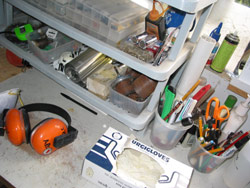 Work bench in the construction area. And more gloves. Copyright Amphibian Research Centre. Photograph by Dave Black.