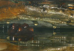 Mixophyes fasciolatus caught in the act of spawning. They deposit their sticky eggs on a rock overhanging the water. Copyright Amphibian Research Centre.