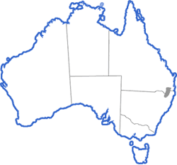 Distribution map for Mixophyes fleayi
